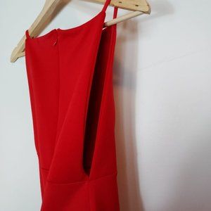 Misguided plum red bodycon midi dress with frill hemline size 12